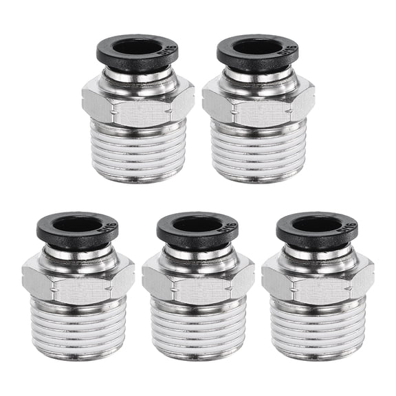 Uxcell 5pcs Push to Connect Fitting 5/16" x 3/8" Thread Brass Straight Union, Black