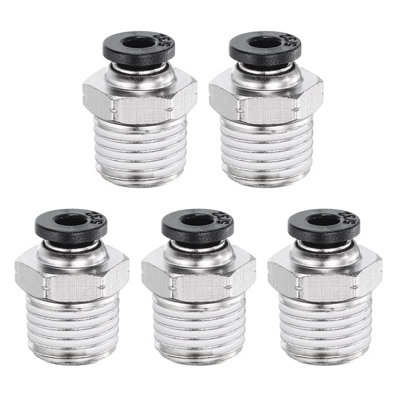 Uxcell 5pcs Push to Connect Fitting 5/32" x 1/4" Thread Brass Straight Union, Black