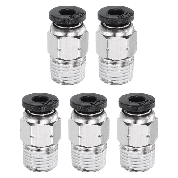 Uxcell 5pcs Push to Connect Fitting 5/32" x 1/8" Thread Brass Straight Union, Black