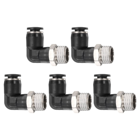 Uxcell 5pcs Push to Connect Tube Fitting 1/4" BSPT Male Thread x 6mm ID 90 Degree Pneumatic Quick Connect Air Fittings, Black