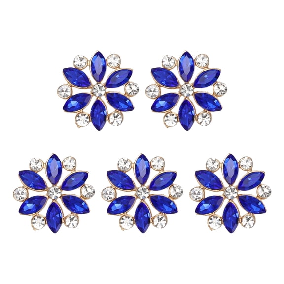 Uxcell 5pcs Rhinestone Buttons for Clothing, 0.8"(20mm) Flower Crystal Buttons Diamond Flowers Embellishments Sew on Bulk for Crafts DIY Sewing Clothing Jewelry Making, Blue