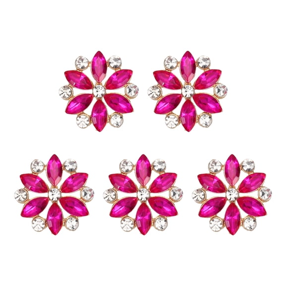 Uxcell 5pcs Rhinestone Buttons for Clothing, 0.8"(20mm) Flower Crystal Buttons Diamond Flowers Embellishments Sew on Bulk for Crafts DIY Sewing Clothing Jewelry Making, Rose Red