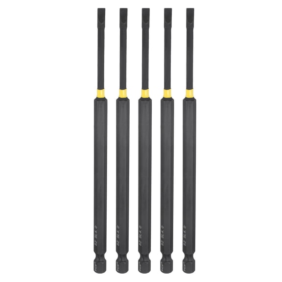 Uxcell 5pcs SL4 Slotted Impact Screwdriver Bits 1/4" Hex Shank 6" Long Magnetic Bit