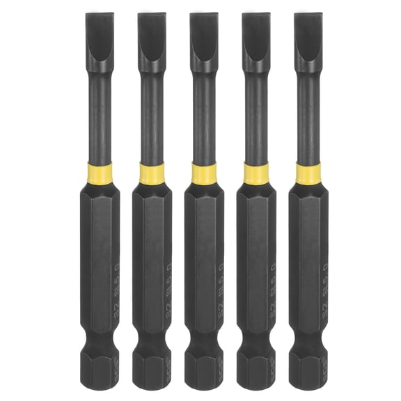 Uxcell 5pcs SL5 Slotted Impact Screwdriver Bits 1/4" Hex Shank 2.8" Long Magnetic Bit