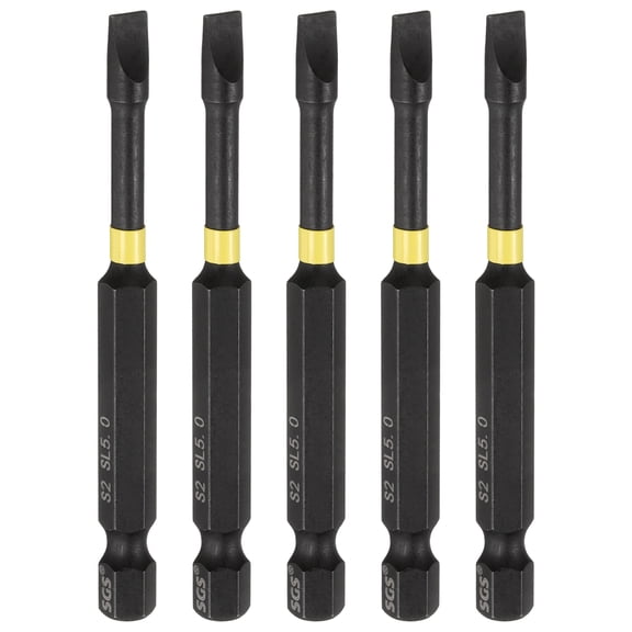 Uxcell 5pcs SL5 Slotted Impact Screwdriver Bits 1/4" Hex Shank 3" Long Magnetic Bit