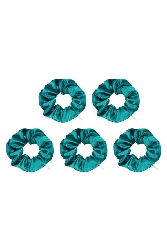 5pcs Scrunchies with Pocket Zipper (2 Inch) - Silk Satin Scrunchie Hair Ties & Elastic Hair Bands, for Girls Women Ponytail Accessories Holder Coins Keys, Dark Green