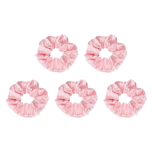 Uxcell 5pcs Scrunchies with Pocket Zipper (2 Inch) - Silk Satin Scrunchie Hair Ties & Elastic Hair Bands, for Girls Women Ponytail Accessories Holder Coins Keys, Pink