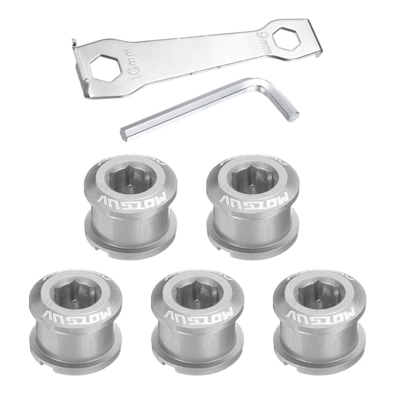 Uxcell 5pcs Single Chain Ring Bolt M8 Bike Chainwheel Screw w Mounting Wrench Silver