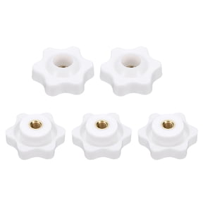 Uxcell 5pcs Star Knobs M4 Female Thread 25mm 6-Point Plastic Head Brass Insert Through Hole Screw-in Threaded Knob Hand Tightening Clamping Handles, White