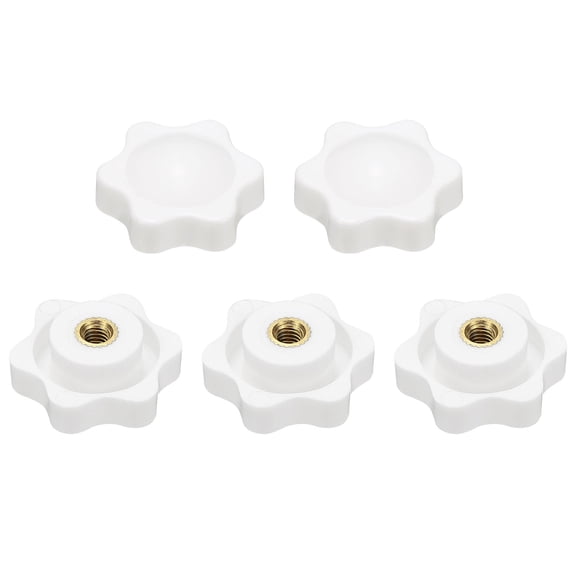 Uxcell 5pcs Star Knobs M4 Female Thread 25mm 6-Point Plastic Head Brass Insert Non-Through Hole Screw-in Threaded Knob Hand Tightening Clamping Handles, White