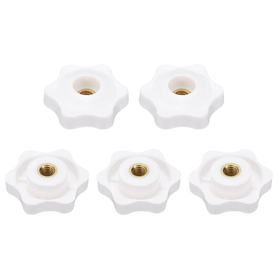 Uxcell 5pcs Star Knobs M5 Female Thread 32mm 6-Point Plastic Head Brass Insert Through Hole Screw-in Threaded Knob Hand Tightening Clamping Handles, White