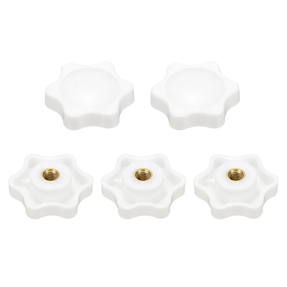 Uxcell 5pcs Star Knobs M5 Female Thread 32mm 6-Point Plastic Head Brass Insert Non-Through Hole Screw-in Threaded Knob Hand Tightening Clamping Handles, White