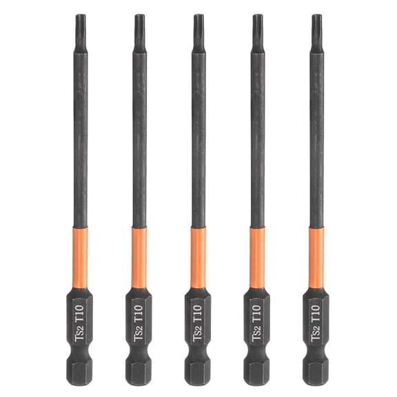 Uxcell 5pcs T10 Torx Head Screwdriver Bit 4" Long 1/4" Hex Shank Magnetic Tamper Proof 6 Point Star Screw Driver Black Phosphate
