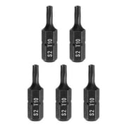 Uxcell 5pcs T10 Torx Screwdriver Bit 1/4" Hex Shank 25mm/1" Length S2 Steel Star 6 Point Head Hex Security Screw Driver Bits with Hole for Impact Electric Screw Driver Power Tools, Black