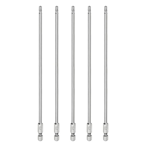 Uxcell 5pcs T20 Security Torx Bit 1/4" Hex Shank 8" S2 Steel Magnetic Tamper Resistant Star Bits Torx Head with Hole