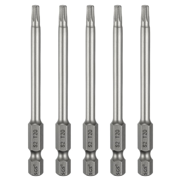 Uxcell 5pcs T20 Torx Head Screwdriver Bit 1/4" Hex Shank 3.15" (80mm) Long Magnetic No Hole Tip 6 Point Star Screw Driver