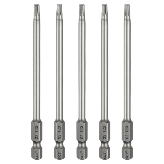 Uxcell 5pcs T20 Torx Head Screwdriver Bit 1/4" Hex Shank 4" (100mm) Long Magnetic No Hole Tip 6 Point Star Screw Driver