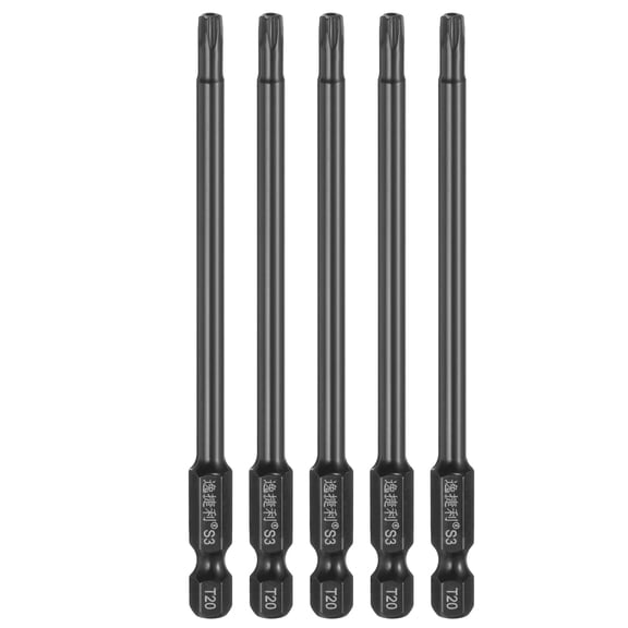 Uxcell 5pcs T20 Torx Head Screwdriver Bit 1/4" Hex Shank 4" Long Magnetic with Hole