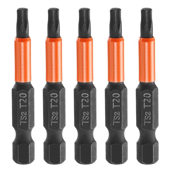 Uxcell 5pcs T20 Torx Head Screwdriver Bit 2" Long 1/4" Hex Shank Magnetic Tamper Proof 6 Point Star Screw Driver Black Phosphate