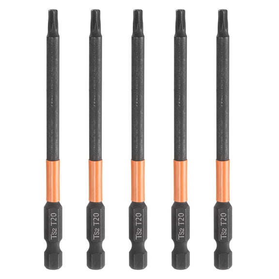 Uxcell 5pcs T20 Torx Head Screwdriver Bit 4" Long 1/4" Hex Shank Magnetic Tamper Proof 6 Point Star Screw Driver Black Phosphate