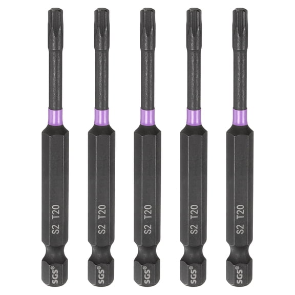Uxcell 5pcs T20 Torx Impact Screwdriver Bit 1/4" Hex Shank 3" Long Magnetic No Hole
