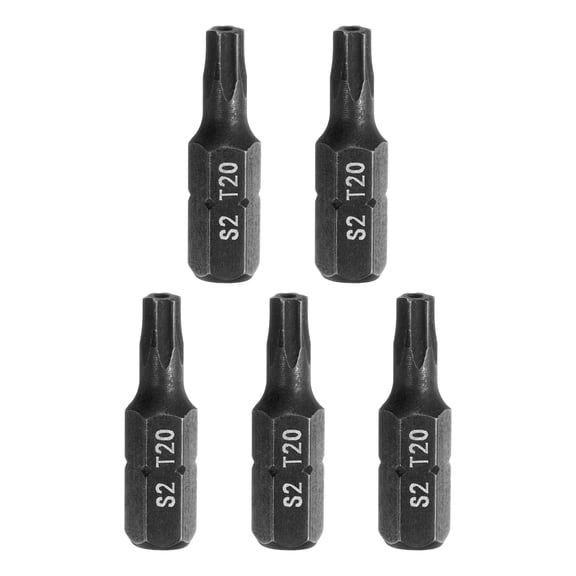Uxcell 5pcs T20 Torx Screwdriver Bit 1/4" Hex Shank 25mm/1" Length S2 Steel Star 6 Point Head Hex Security Screw Driver Bits with Hole for Impact Electric Screw Driver Power Tools, Black