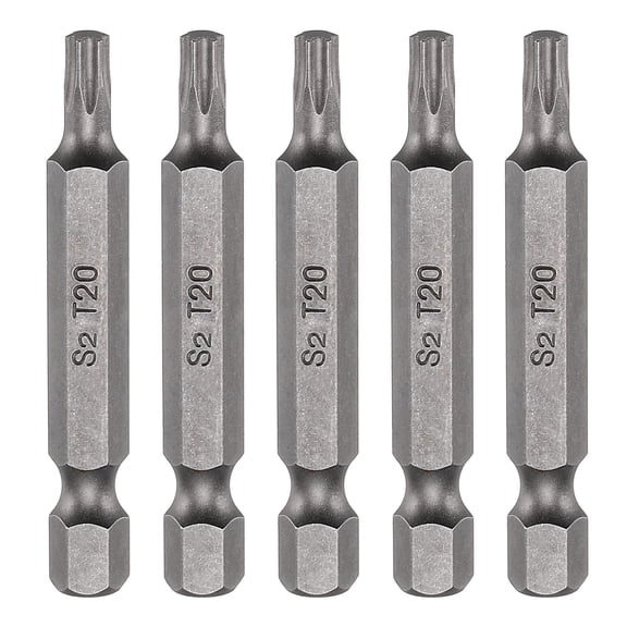 Uxcell 5pcs T20 Torx Screwdriver Bit 1/4" Hex Shank 50mm/2" Length Magnetic Star 6 Point Head S2 Steel Screw Driver Bit for Electric Manual Screwdrivers Repair