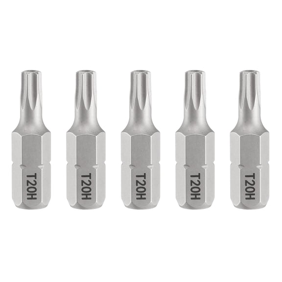 Uxcell 5pcs T20H Torx Screwdriver Bit 1/4" Hex Shank 25mm/1" Length Magnetic Star 6 Point Head Hex Bits S2 Steel Screw Driver Bit with Hole