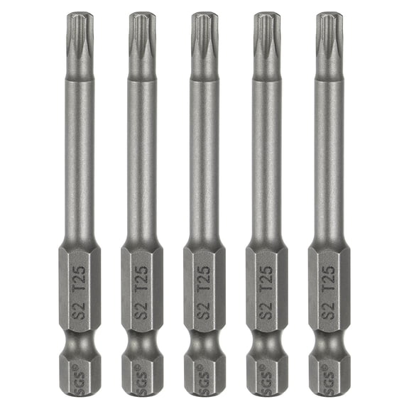 Uxcell 5pcs T25 Torx Head Screwdriver Bit 1/4" Hex Shank 2.6" (65mm) Long Magnetic No Hole Tip 6 Point Star Screw Driver