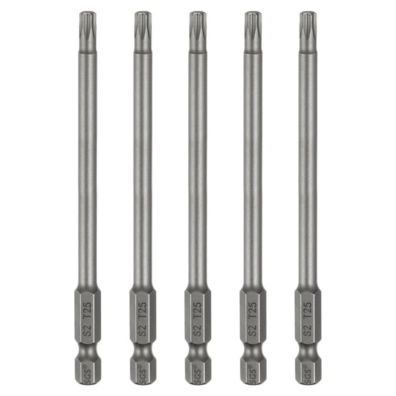 Uxcell 5pcs T25 Torx Head Screwdriver Bit 1/4" Hex Shank 4" (100mm) Long Magnetic No Hole Tip 6 Point Star Screw Driver