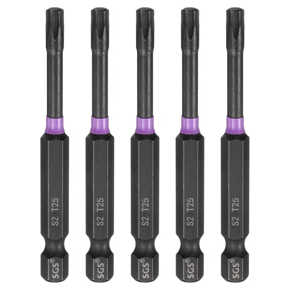 Uxcell 5pcs T25 Torx Impact Screwdriver Bit 1/4" Hex Shank 2.8" Long Magnetic No Hole