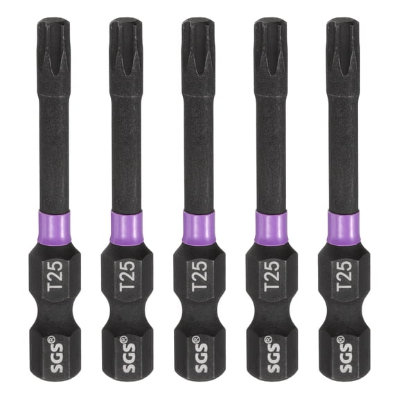 Uxcell 5pcs T25 Torx Impact Screwdriver Bit 1/4" Hex Shank 2" Long Magnetic No Hole