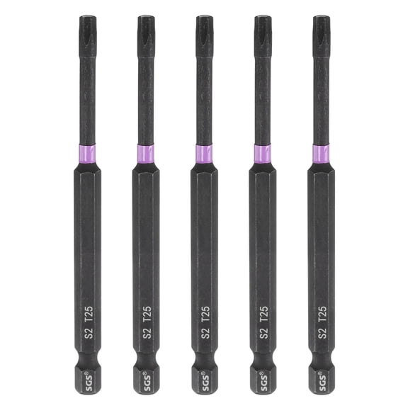 Uxcell 5pcs T25 Torx Impact Screwdriver Bit 1/4" Hex Shank 4" Long Magnetic No Hole