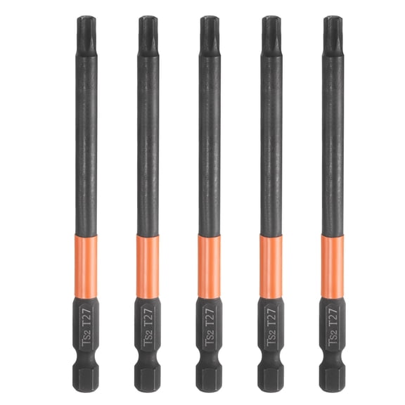 Uxcell 5pcs T27 Torx Head Screwdriver Bit 4" Long 1/4" Hex Shank Magnetic Tamper Proof 6 Point Star Screw Driver Black Phosphate