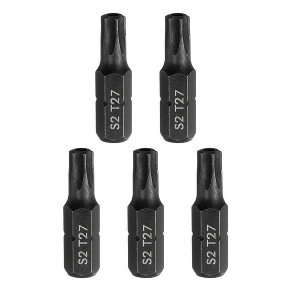 Uxcell 5pcs T27 Torx Screwdriver Bit 1/4" Hex Shank 25mm/1" Length S2 Steel Star 6 Point Head Hex Security Screw Driver Bits with Hole for Impact Electric Screw Driver Power Tools, Black