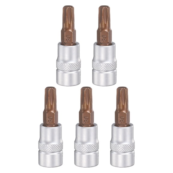 Uxcell 5pcs T30 Torx Bit Socket 1/4" Square Drive Metric Extension Impact Bit, Red