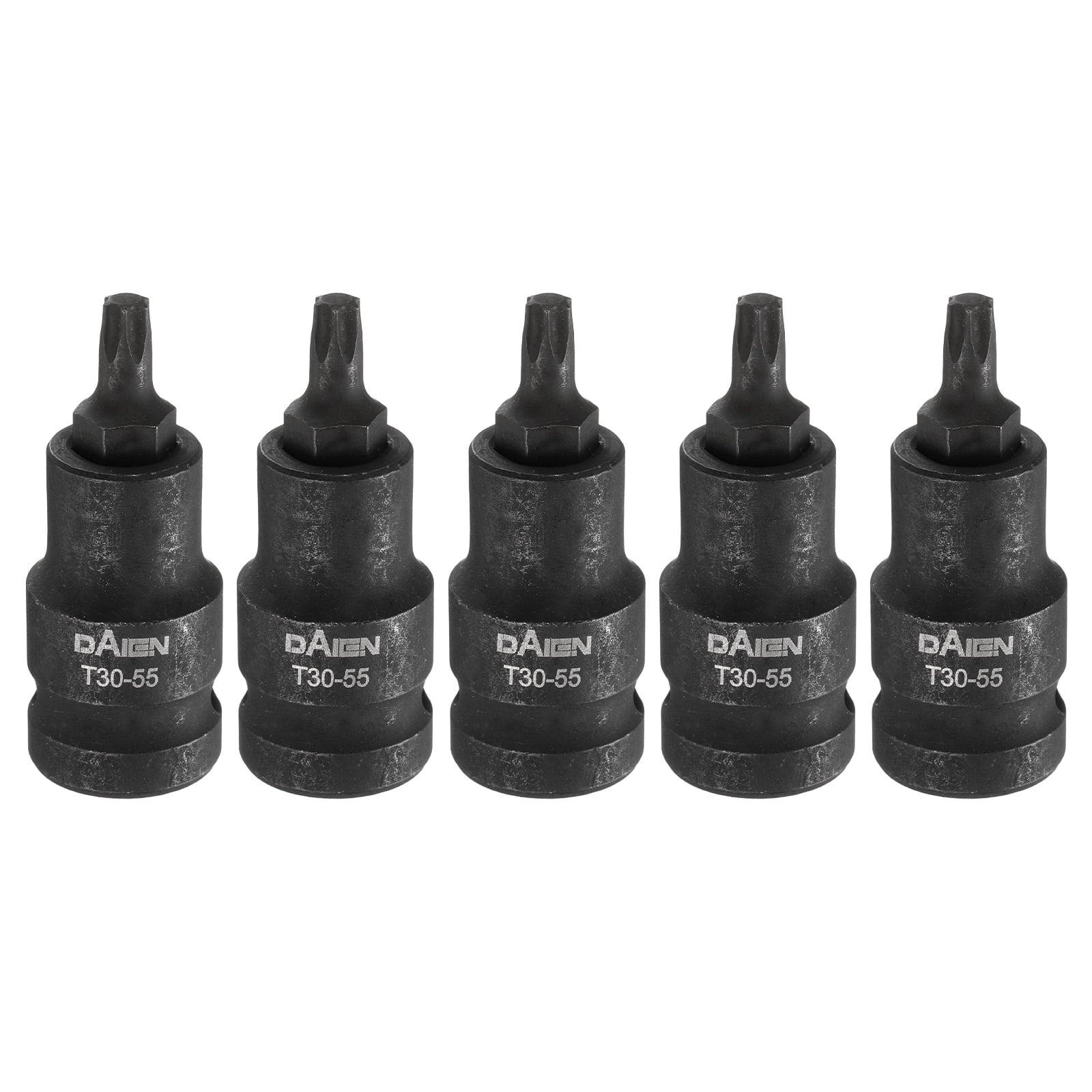 Uxcell 5pcs T30 Torx Bit Socket 55mm/2.17" Length 1/2" Square Drive Star 6 Point Extension Impact Bit Power Nut Driver Set S2 Steel Socket Ratchet Wrench Bits, Black