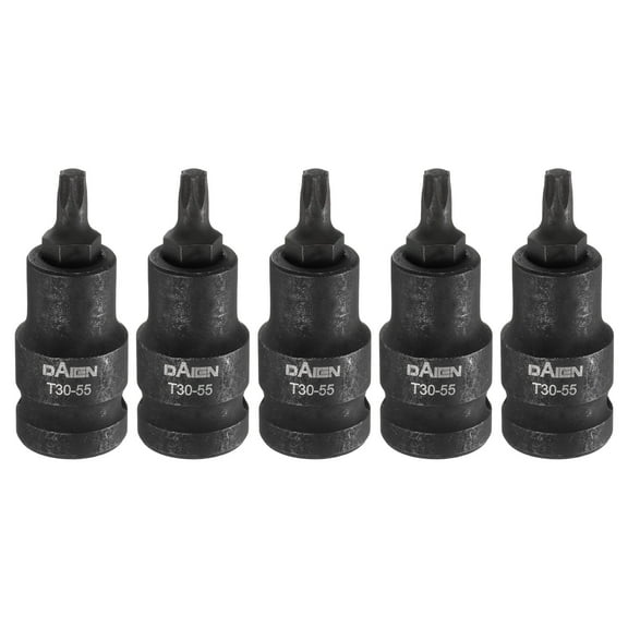 Uxcell 5pcs T30 Torx Bit Socket 55mm/2.17" Length 1/2" Square Drive Star 6 Point Extension Impact Bit Power Nut Driver Set S2 Steel Socket Ratchet Wrench Bits, Black