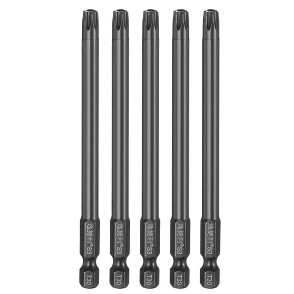 Uxcell 5pcs T30 Torx Head Screwdriver Bit 1/4" Hex Shank 4" Long Magnetic with Hole