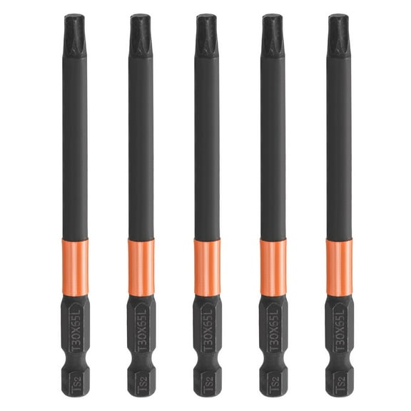 Uxcell 5pcs T30 Torx Head Screwdriver Bit 4" Long 1/4" Hex Shank Magnetic Tamper Proof 6 Point Star Screw Driver Black Phosphate