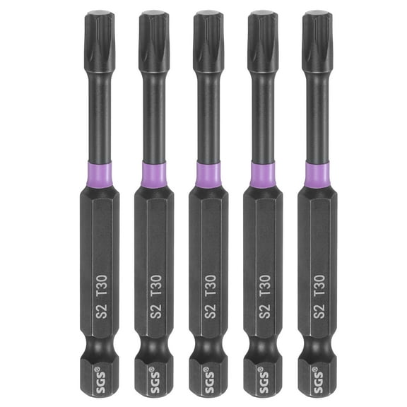 Uxcell 5pcs T30 Torx Impact Screwdriver Bit 1/4" Hex Shank 3" Long Magnetic No Hole