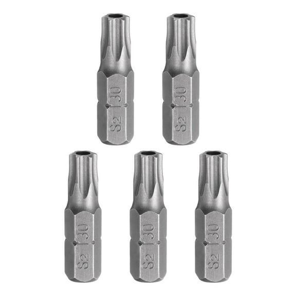 Uxcell 5pcs T30 Torx Screwdriver Bit 1/4" Hex Shank 25mm/1" Length S2 Steel Star 6 Point Head Hex Security Screw Driver Bits with Hole for Impact Electric Screw Driver Power Tools, Grey