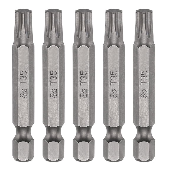 Uxcell 5pcs T35 Torx Screwdriver Bit 1/4" Hex Shank 50mm/2" Length Magnetic Star 6 Point Head S2 Steel Screw Driver Bit for Electric Manual Screwdrivers Repair