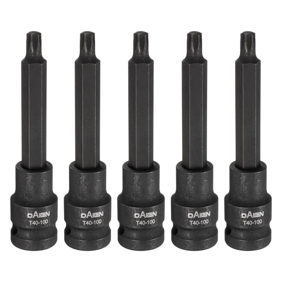 Uxcell 5pcs T40 Torx Bit Socket 100mm/3.94" Length 1/2" Square Drive Star 6 Point Extension Impact Bit Power Nut Driver Set S2 Steel Socket Ratchet Wrench Bits, Black