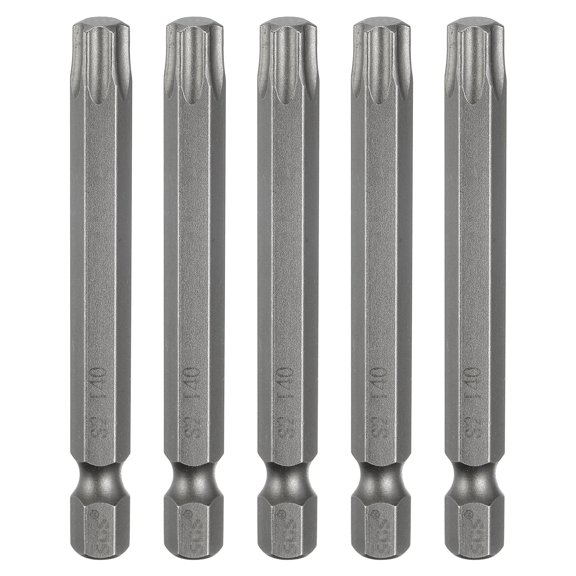 Uxcell 5pcs T40 Torx Head Screwdriver Bit 1/4" Hex Shank 2.6" (65mm) Long Magnetic No Hole Tip 6 Point Star Screw Driver