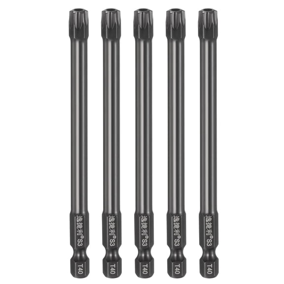 Uxcell 5pcs T40 Torx Head Screwdriver Bit 1/4" Hex Shank 4" Long Magnetic with Hole