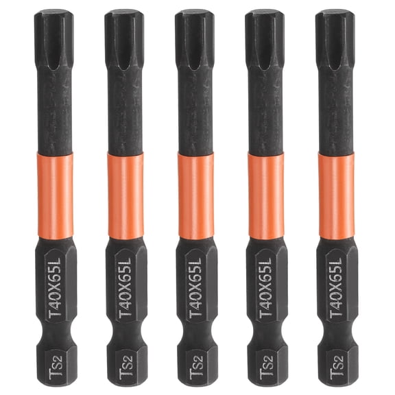 Uxcell 5pcs T40 Torx Head Screwdriver Bit 2.56" Long 1/4" Hex Shank Magnetic Tamper Proof 6 Point Star Screw Driver Black Phosphate