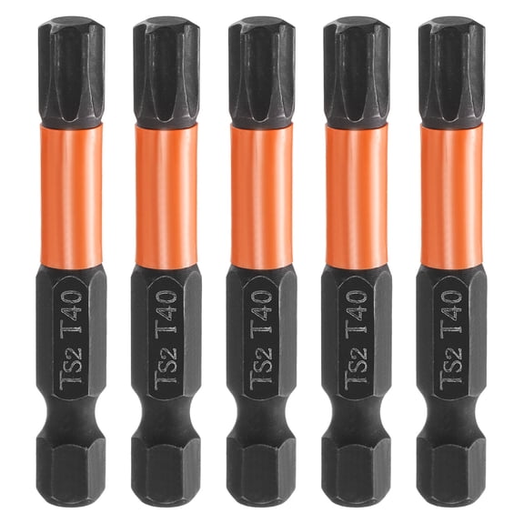 Uxcell 5pcs T40 Torx Head Screwdriver Bit 2" Long 1/4" Hex Shank Magnetic Tamper Proof 6 Point Star Screw Driver Black Phosphate