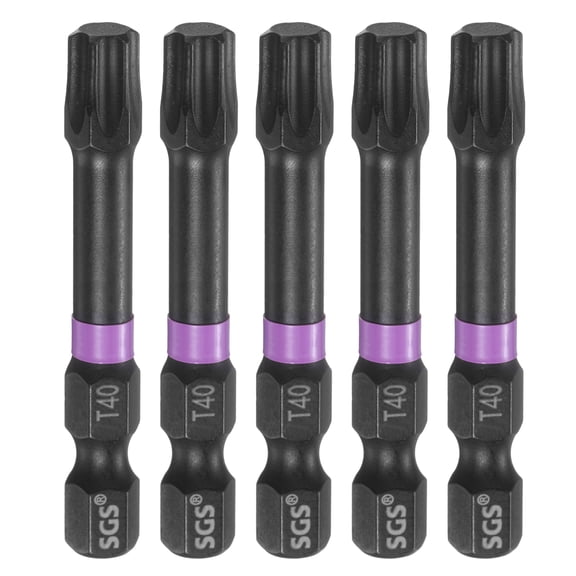 Uxcell 5pcs T40 Torx Impact Screwdriver Bit 1/4" Hex Shank 2" Long Magnetic No Hole