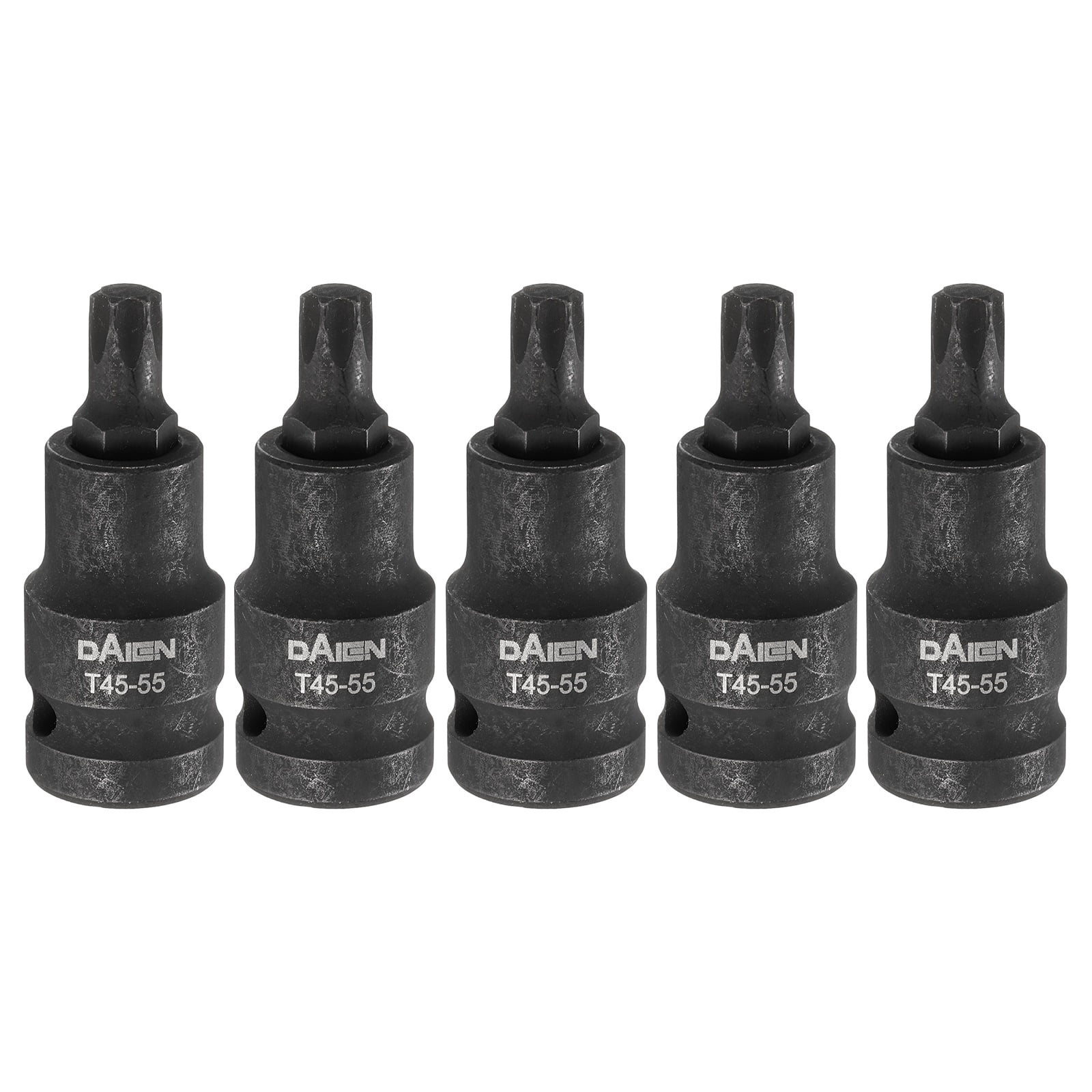 Uxcell 5pcs T45 Torx Bit Socket 55mm/2.17" Length 1/2" Square Drive Star 6 Point Extension Impact Bit Power Nut Driver Set S2 Steel Socket Ratchet Wrench Bits, Black